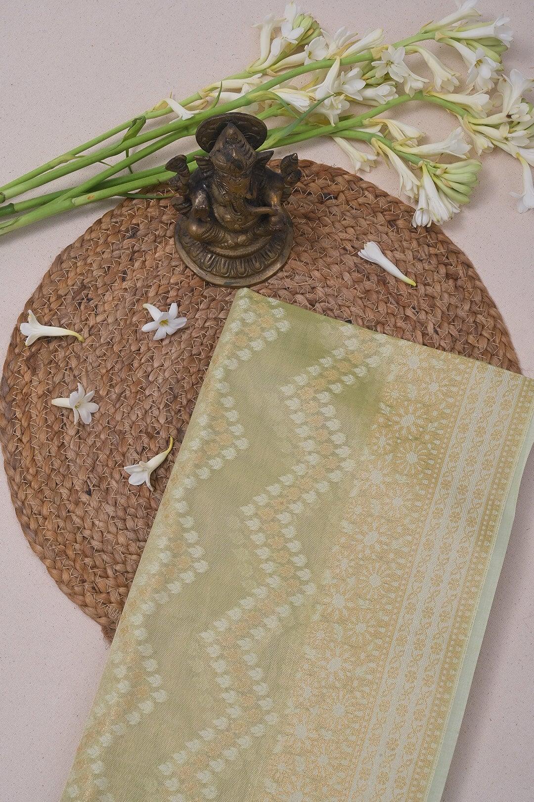 Semi Kora Tissue silk saree in Pista Green view 2 - Pista Green Semi silk saree