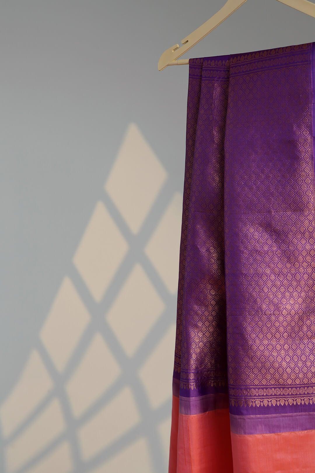 Arani Pure Silk Handloom Saree in Pink and Purple Pallu 5 - Pink with Purple Pallu Arani saree