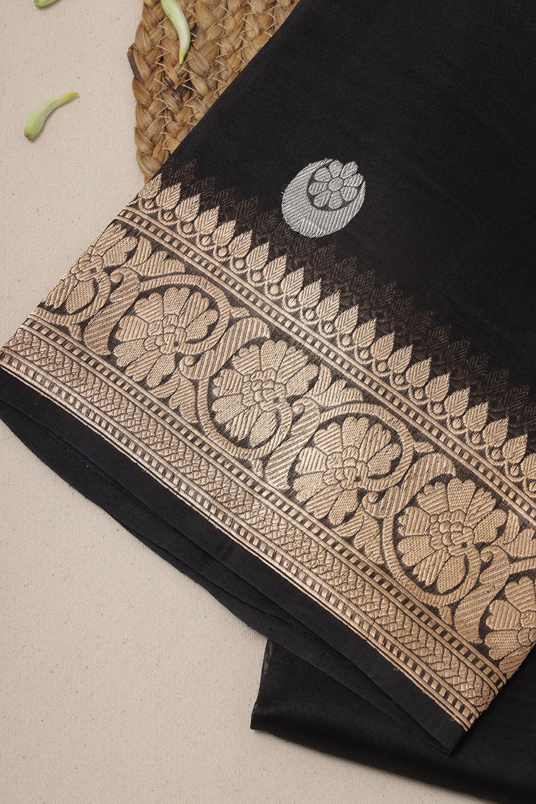 Handloom Kora banarasi saree in Black 3 - Black Kora saree