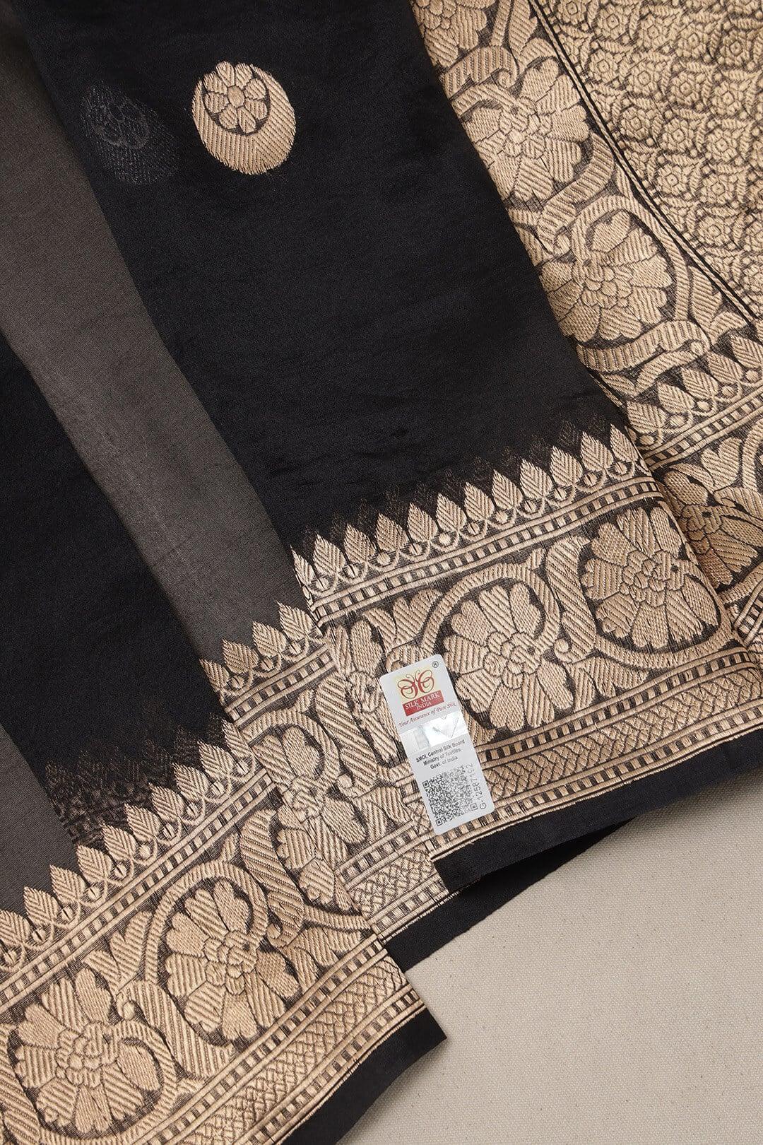 Handloom Kora banarasi saree in Black 7 - Black Kora saree