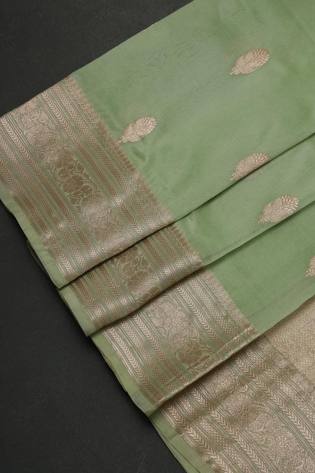 Handloom Kora banarasi saree in Pista Geen - handcrafted saree from Handloom Kora Banarasi Saree collection
