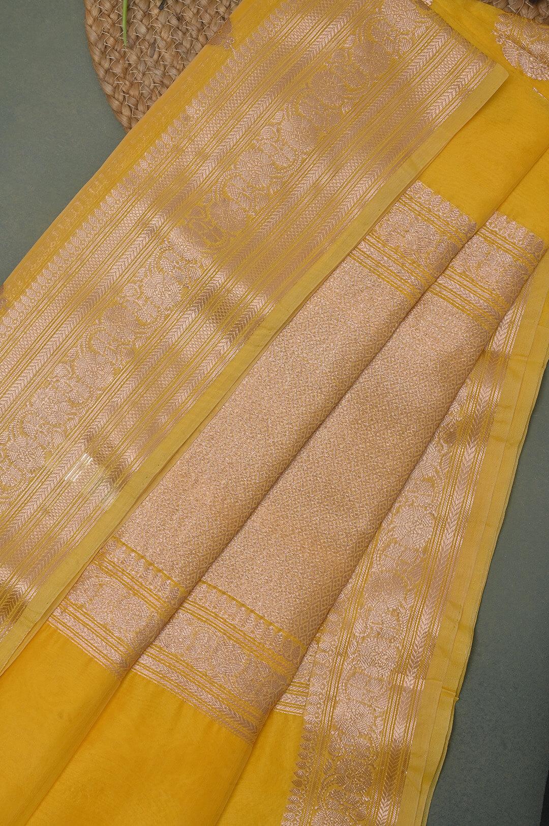 Handloom Kora Banarasi in Yellow 5 - Yellow Kora  saree