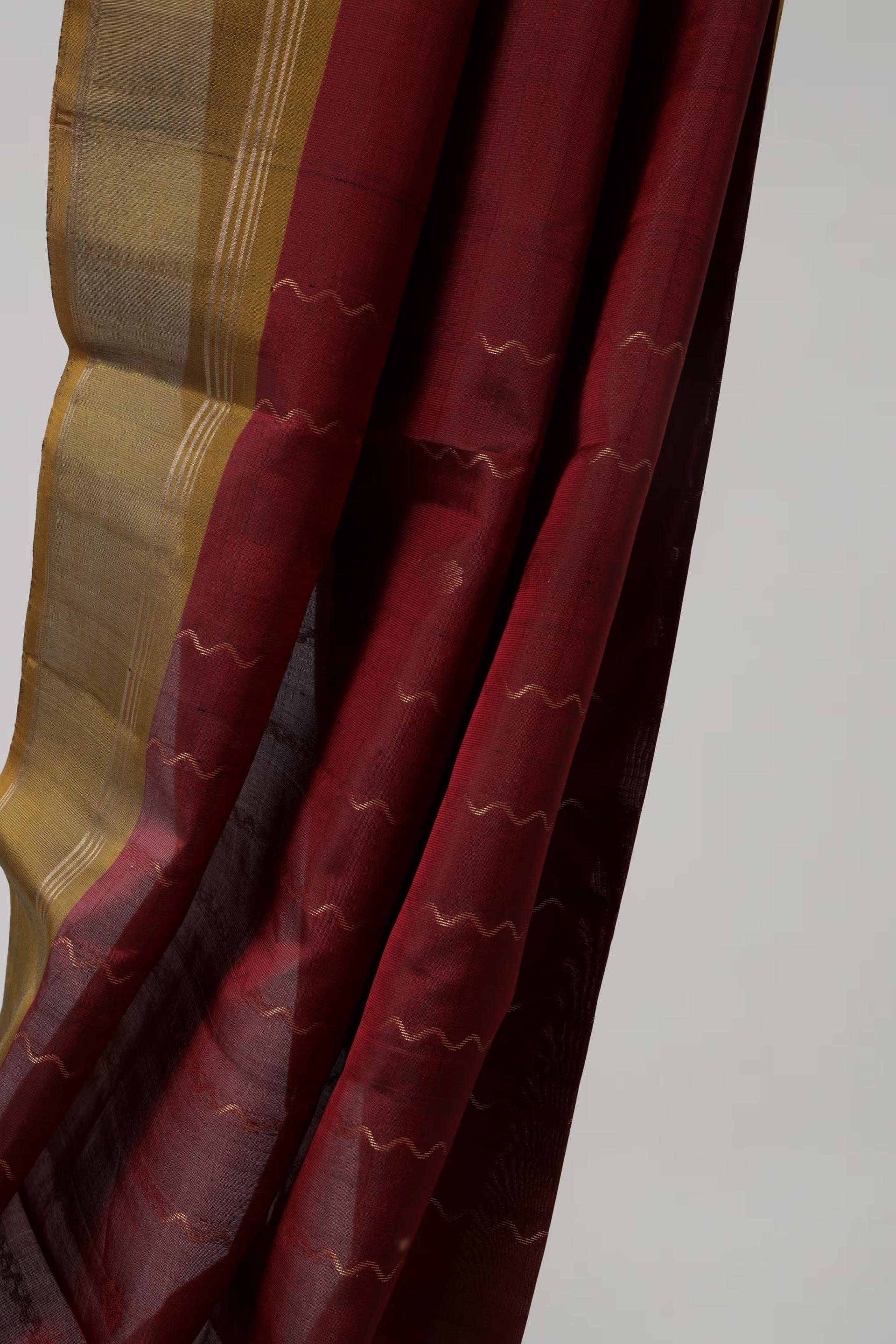 Handloom Maheshwari silk saree in Maroon and rustic gold 6 - Maroon and rustic gold Maheshwari silk saree