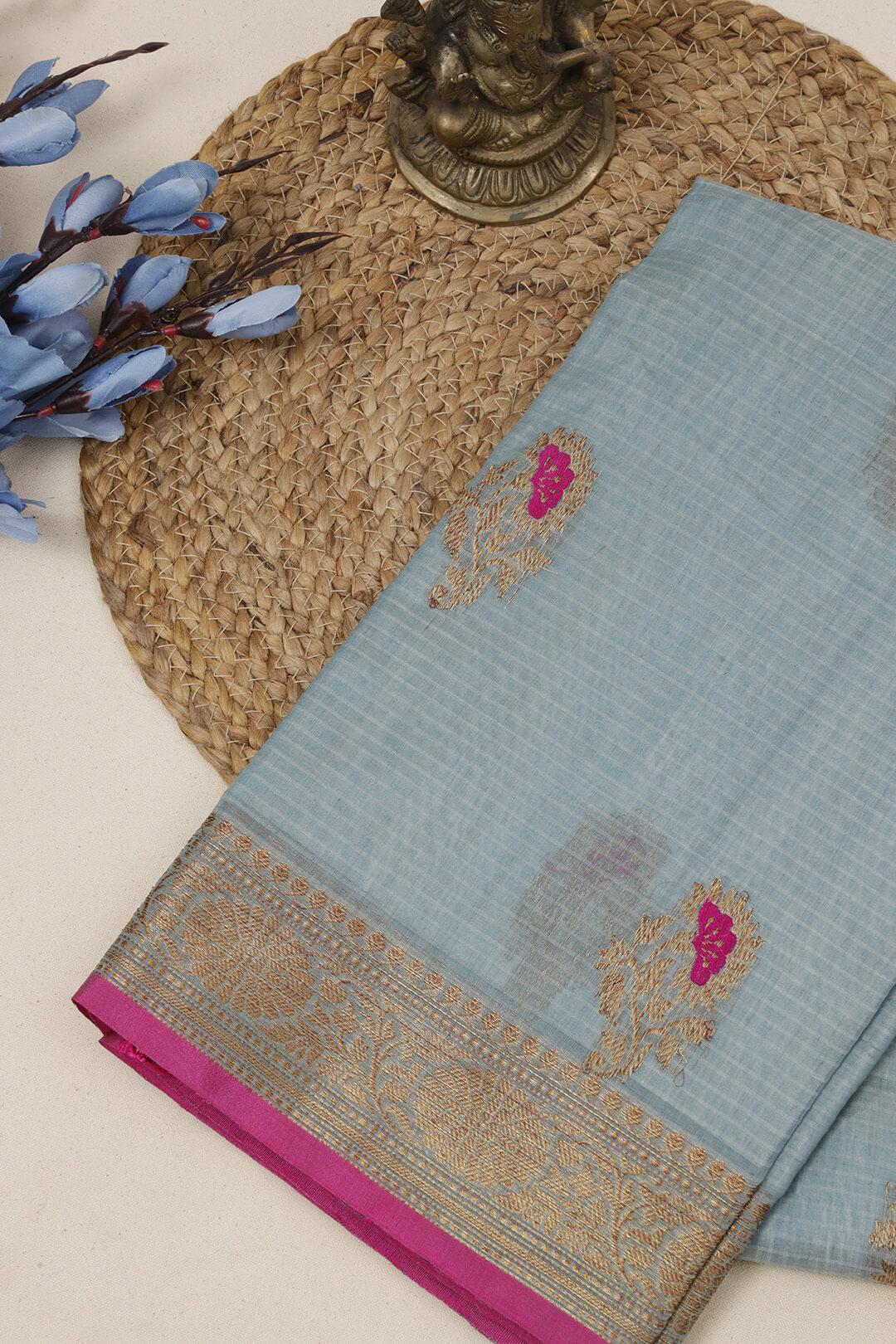 Kota Doria saree in Grey and Pink 2 - Grey and Pink Kota Doria saree