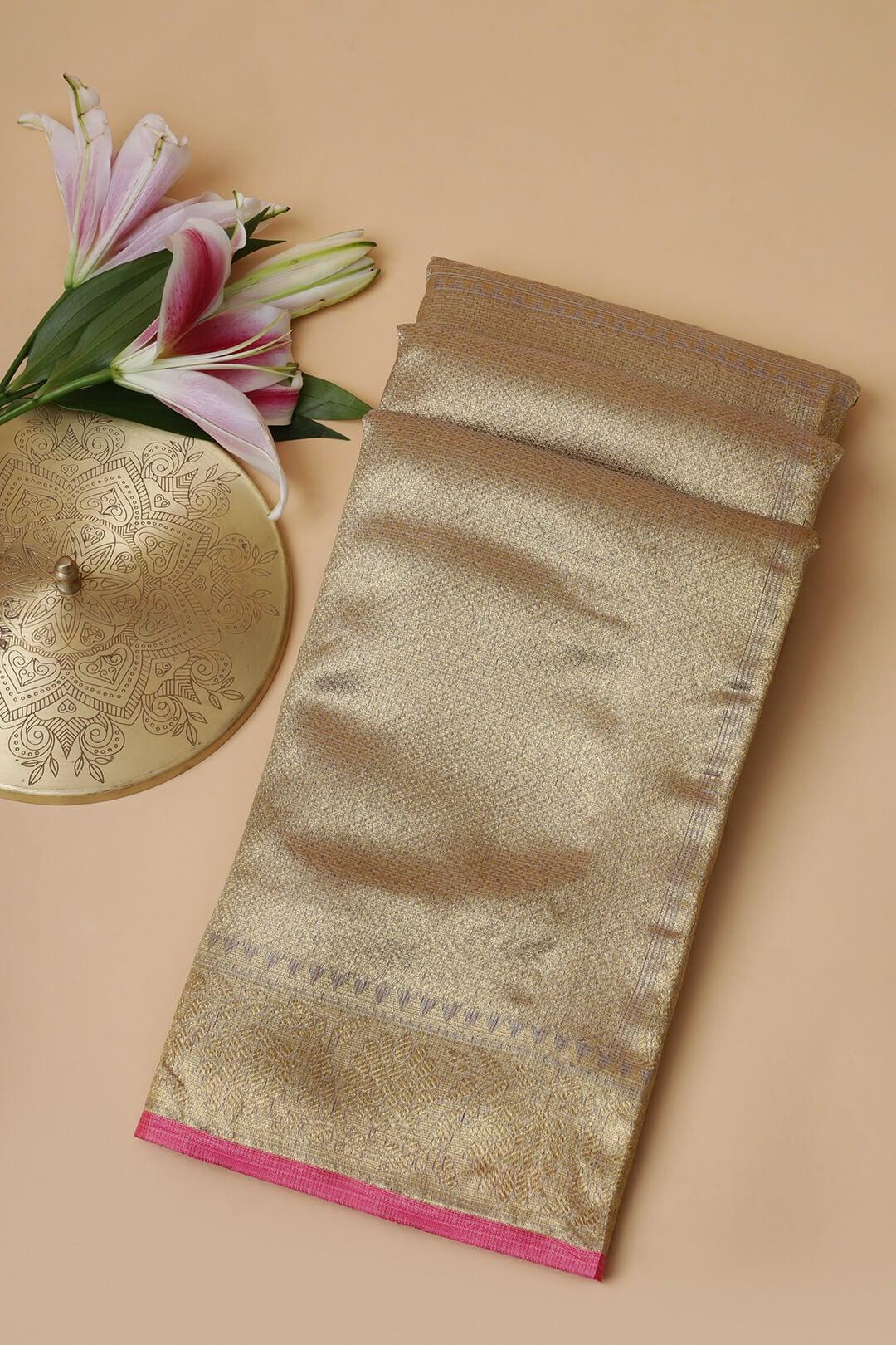 Semi Chanderi in light grey and pink gold zari 3 - light grey and pink gold zari Semi Chanderi saree