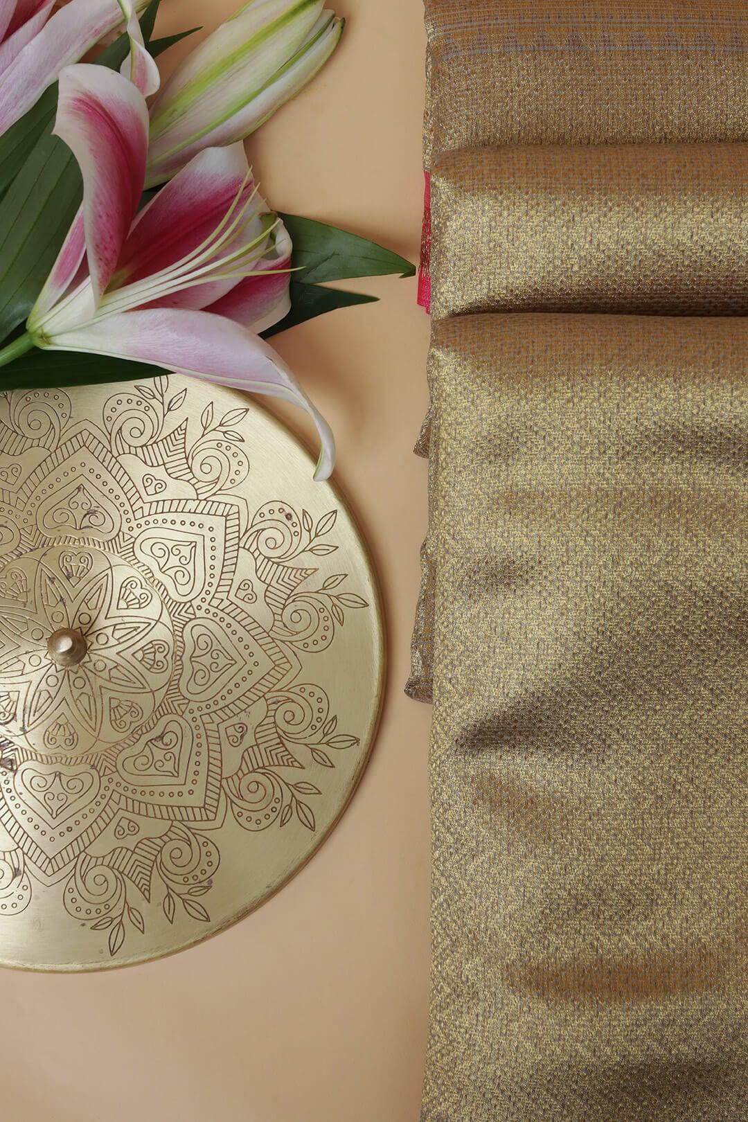 Semi Chanderi in light grey and pink gold zari 4 - light grey and pink gold zari Semi Chanderi saree