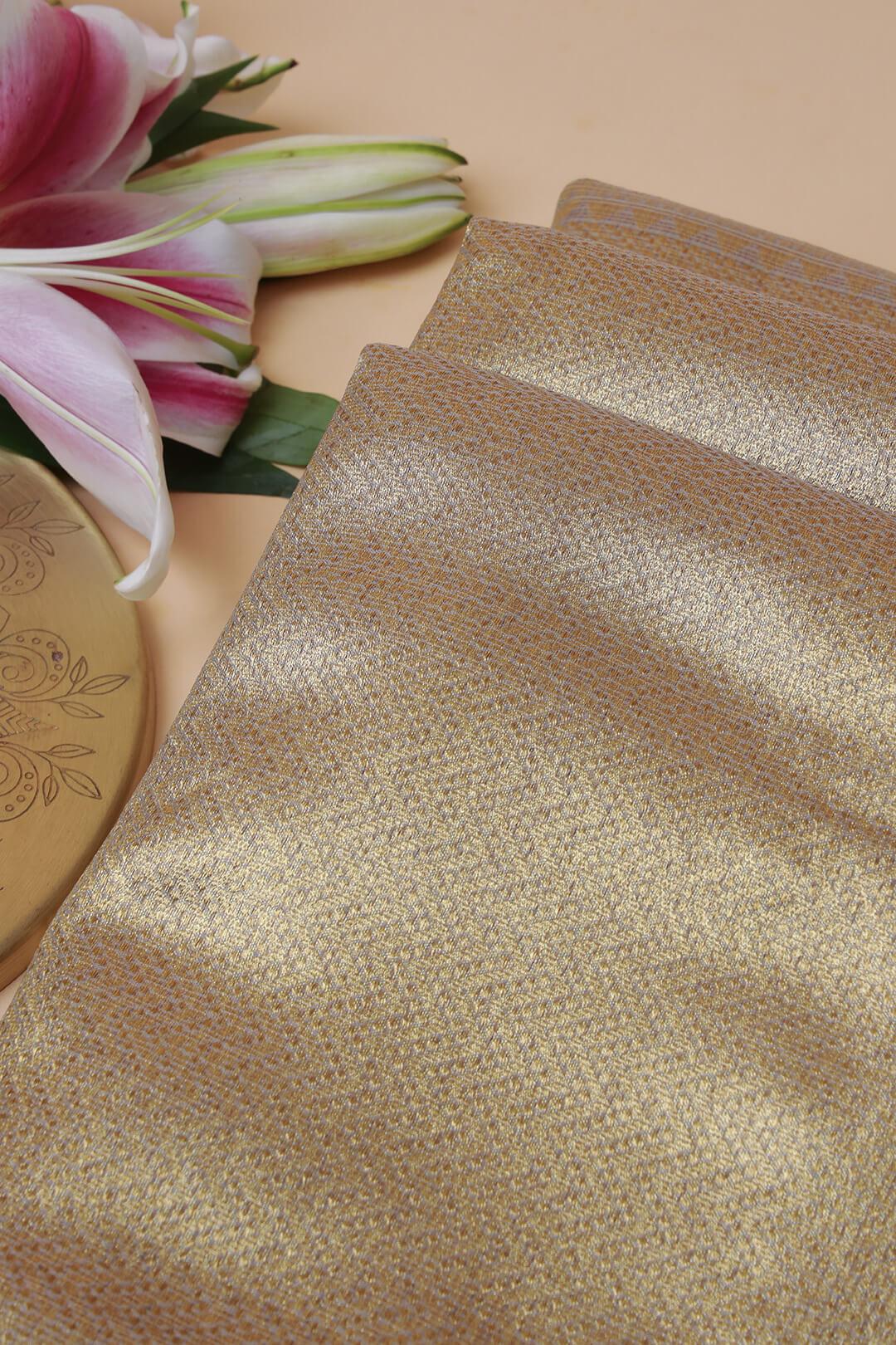 Semi Chanderi in light grey and pink gold zari view 5 - light grey and pink gold zari Semi Chanderi saree