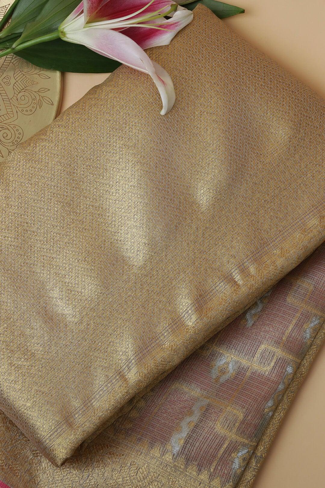 Semi Chanderi in light grey and pink gold zari 6 - light grey and pink gold zari Semi Chanderi saree