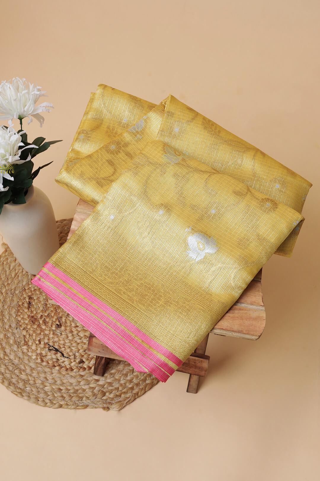 Semi Chanderi and gold saree in Yellow 2 - Yellow and Gold Semi Chanderi saree
