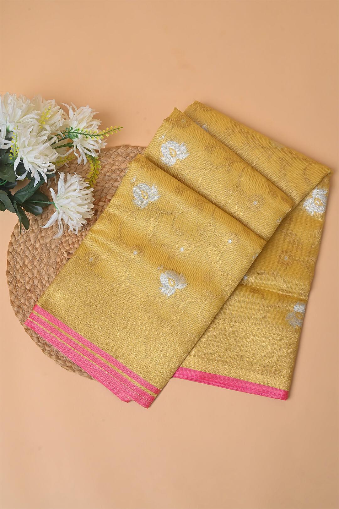 Semi Chanderi and gold saree in Yellow 1 - Yellow and Gold Semi Chanderi saree