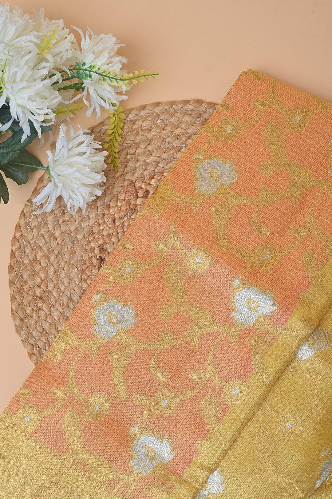 Semi Chanderi and gold saree in Yellow view 5 - Yellow and Gold Semi Chanderi saree