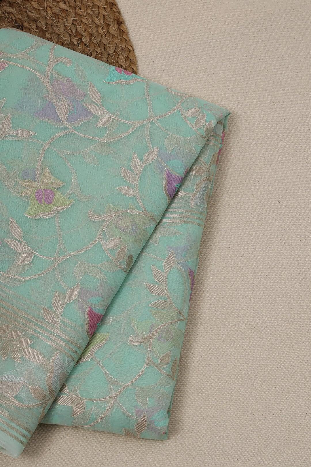 Semi Organza in Sky Blue view 4 - Sky Blue Semi Organza saree