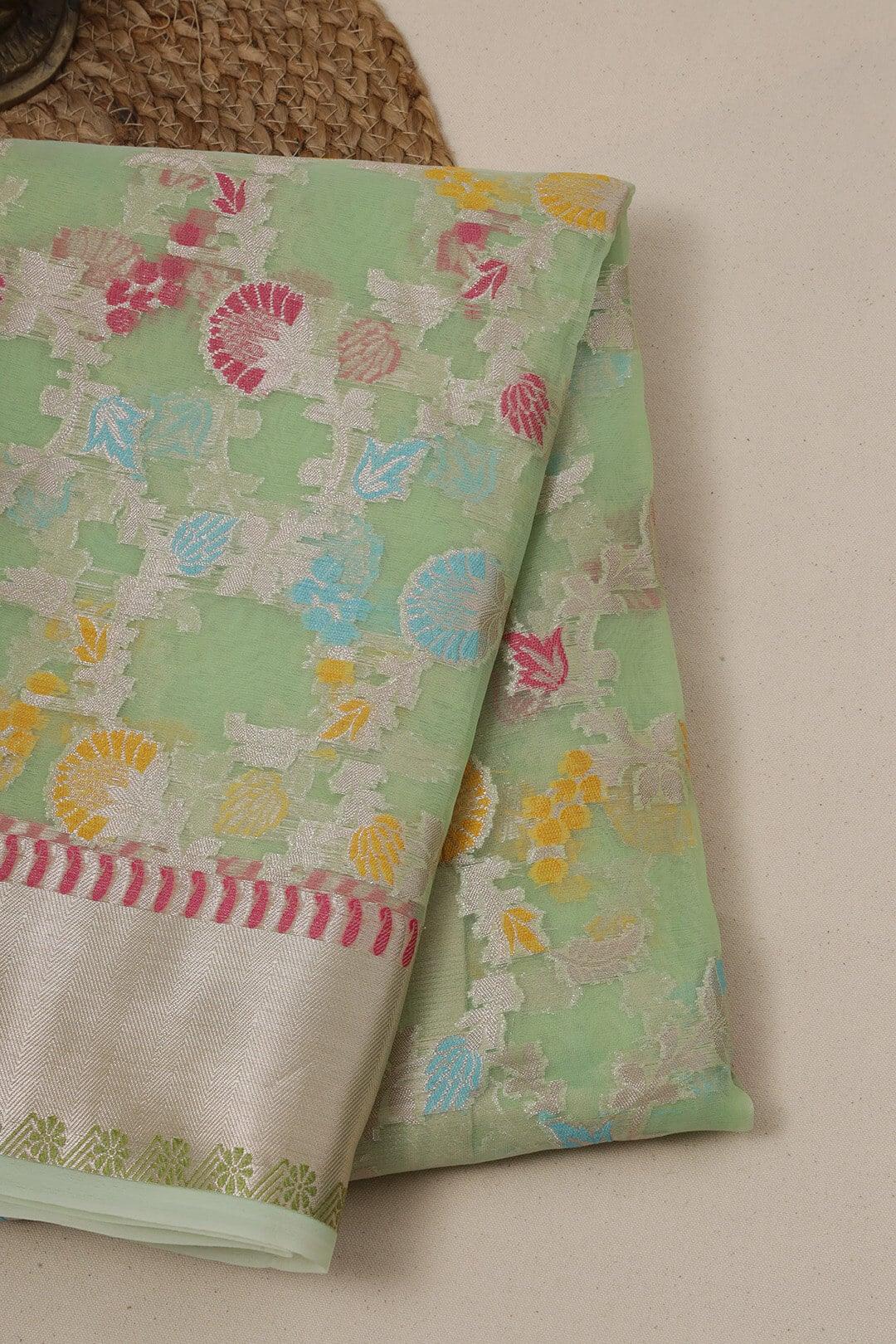 Semi Organza in Sea green view 3 - Sea Green Semi Organza saree