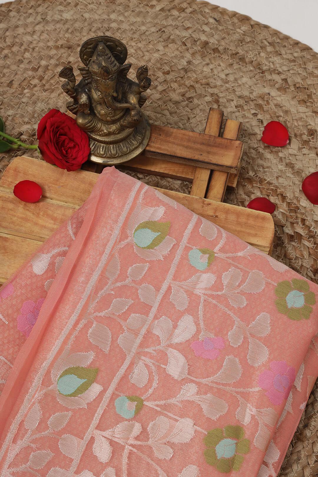 Semi Organza in Pink view 2 - Pink Semi Organza saree