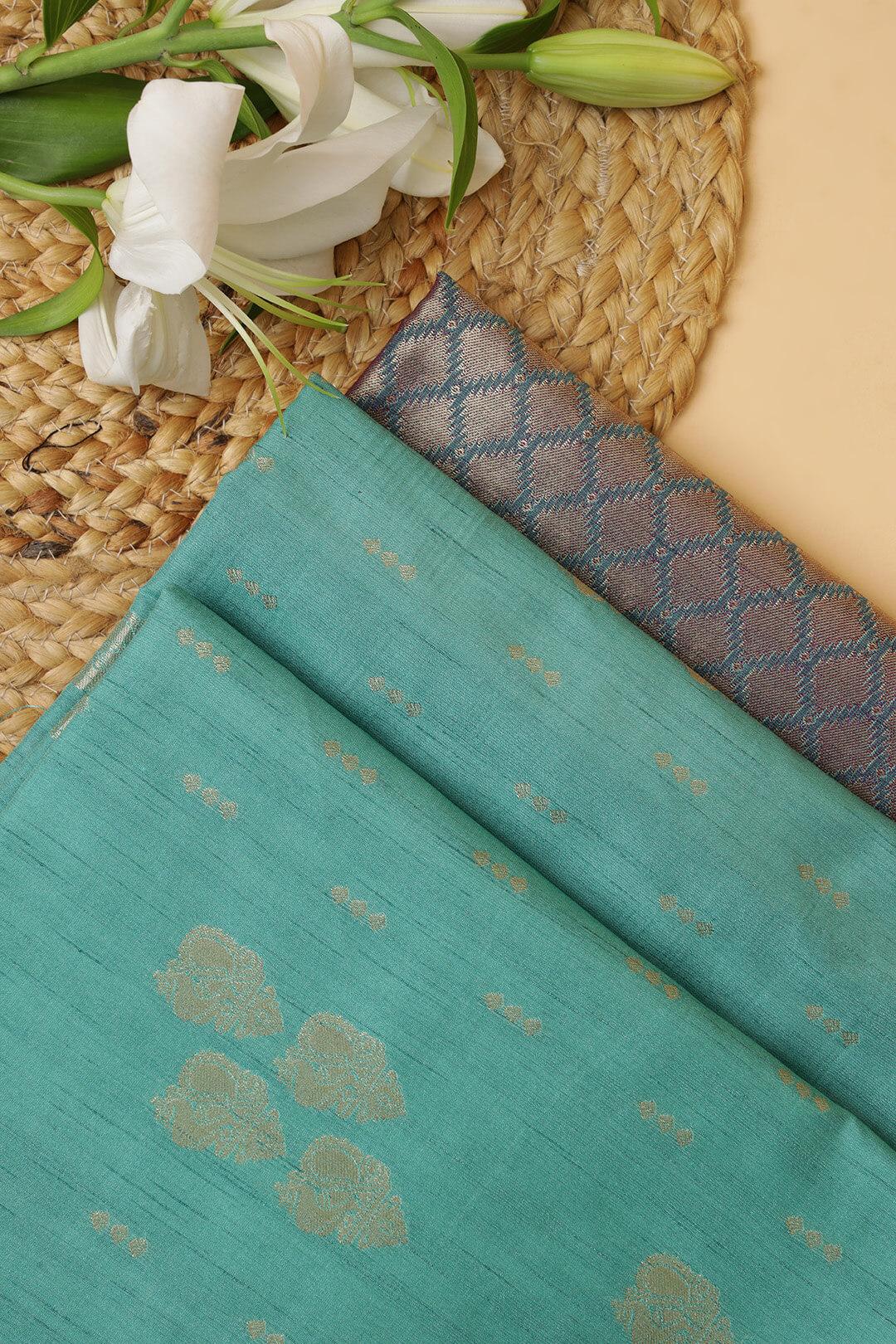 Semi Tussar silk saree in Sky Blue and Purple blue dual tone pallu view 4 - Sky Blue and Blue purple dual tone Pallu Semi Tussar saree