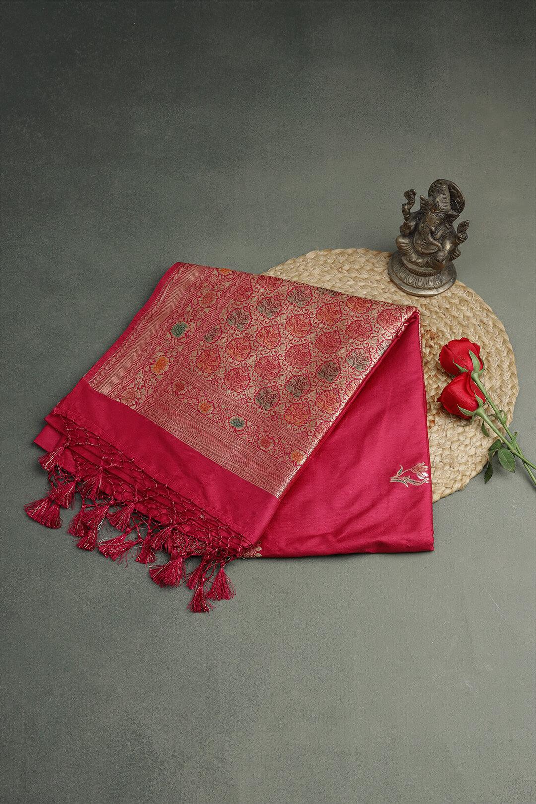 Semi Katan Silk Saree in Red - handcrafted saree from Semi Katan Silk Saree collection