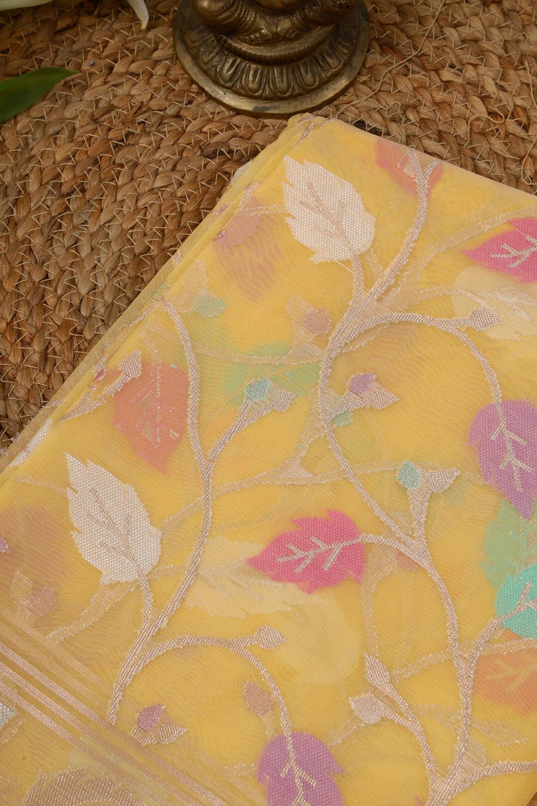 Semi Organza in Yellow 4 - Yellow Semi Organza saree