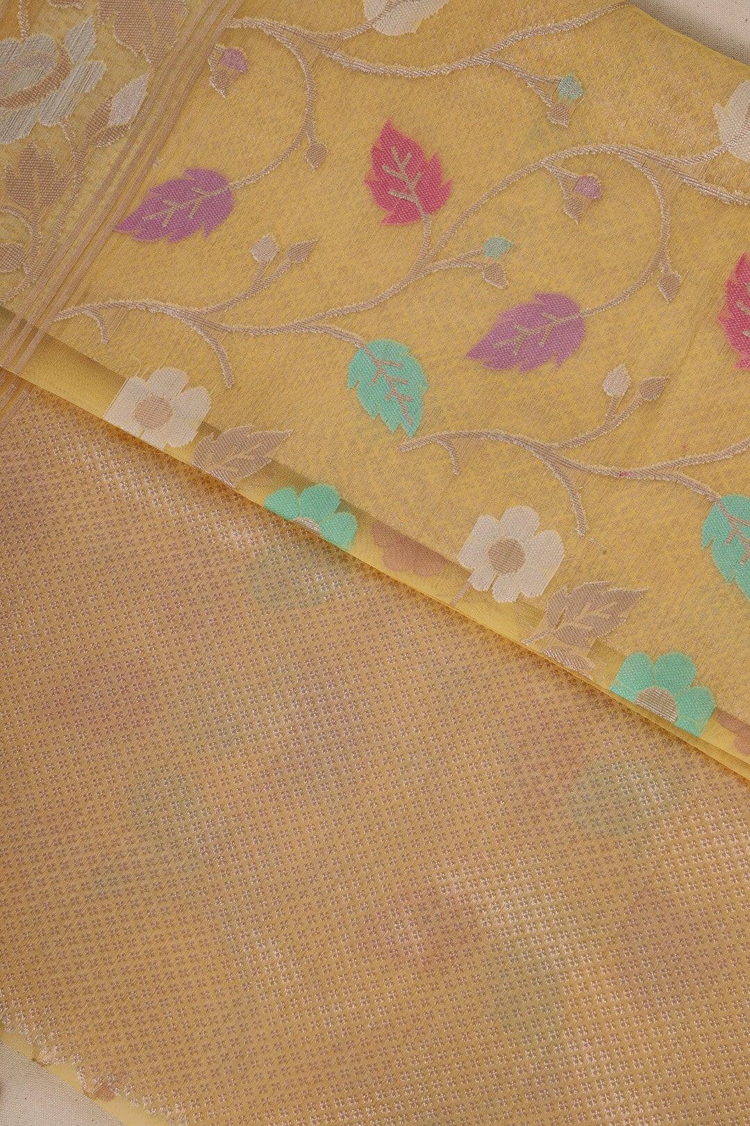Semi Organza in Yellow view 6 - Yellow Semi Organza saree