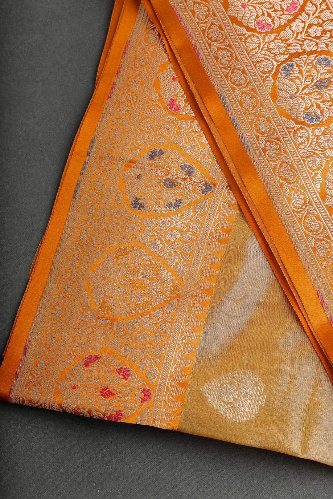 Semi Kora tissue Saree in Mustard view 4 - Mustard Semi Kora Tissue  saree saree