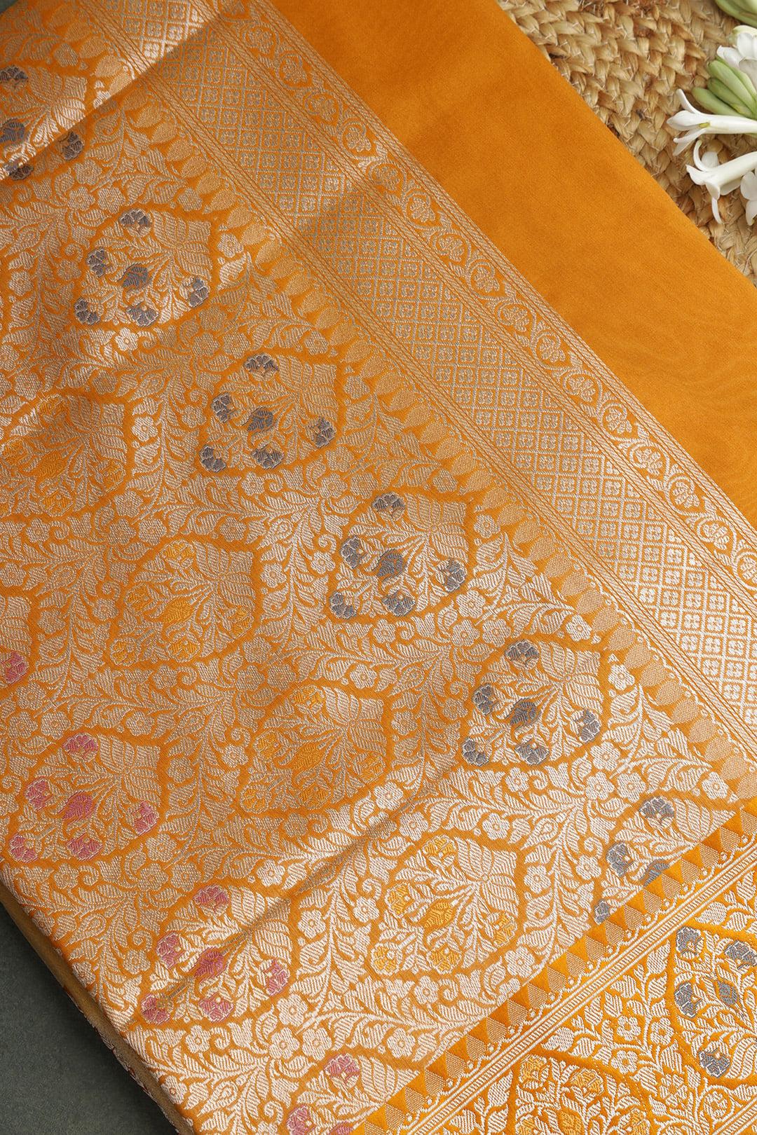 Semi Kora tissue Saree in Mustard 6 - Mustard Semi Kora Tissue  saree saree