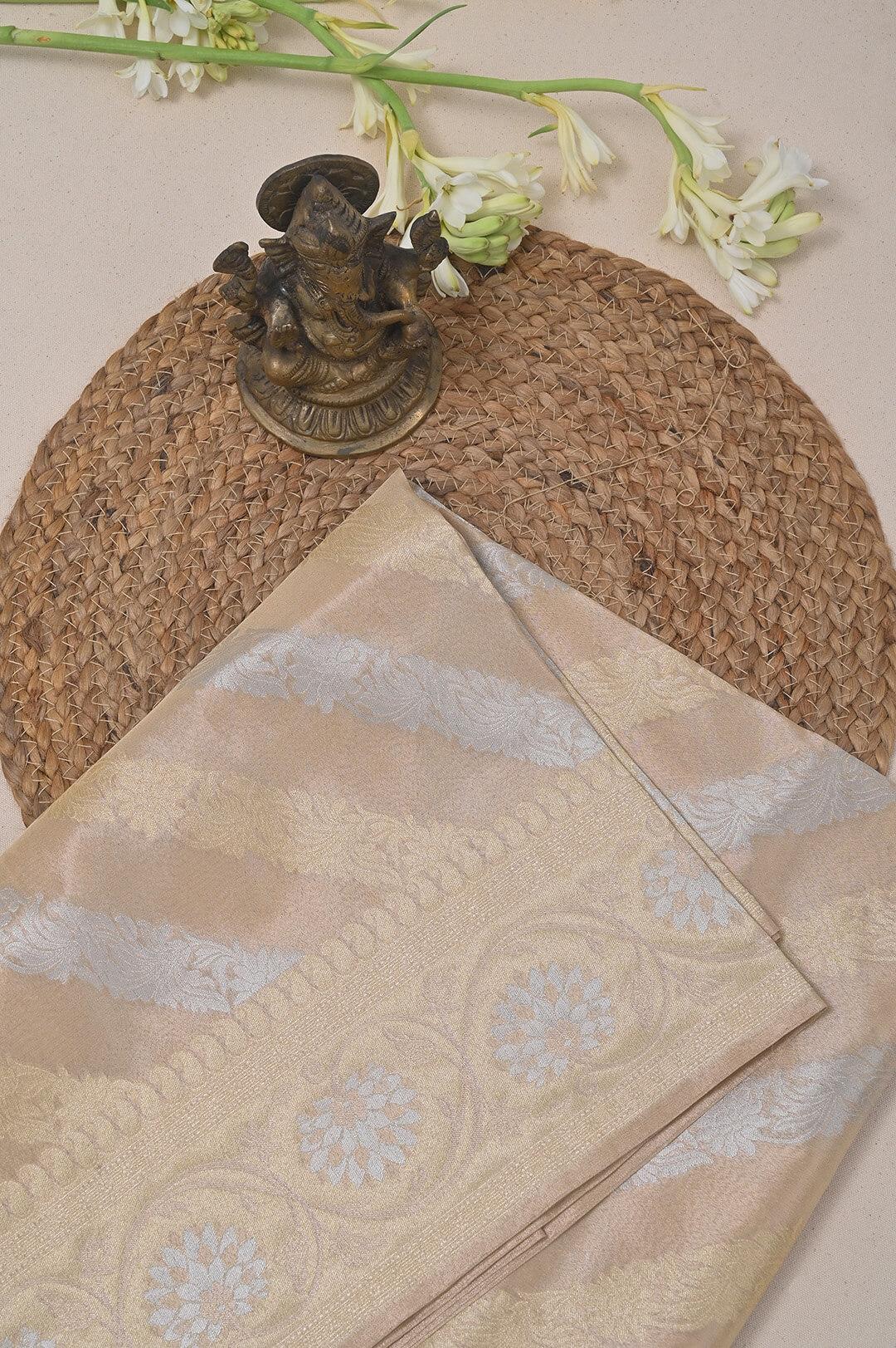 Semi Kora Tissue Silk saree in Beige and Gold silver zari 3 - Beige Semi Kora Tissue saree