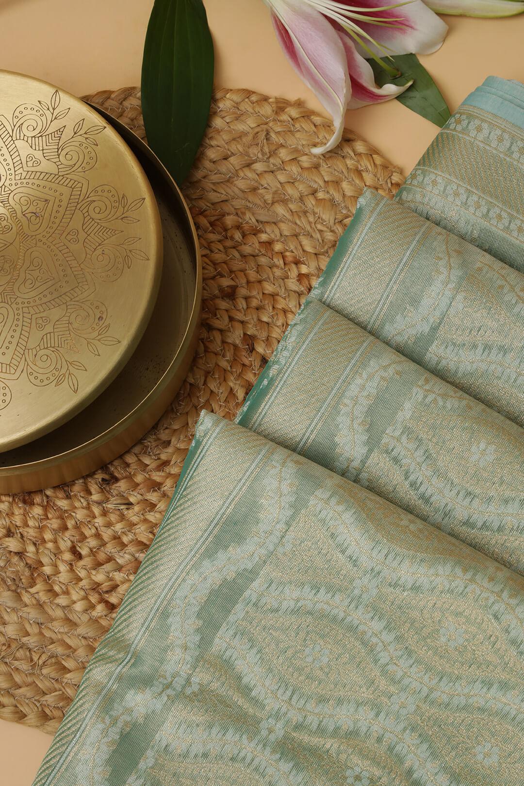 Semi Kora Tissue silk saree in pastel sea green 4 - Pastel sea green Semi Kora Tissue saree