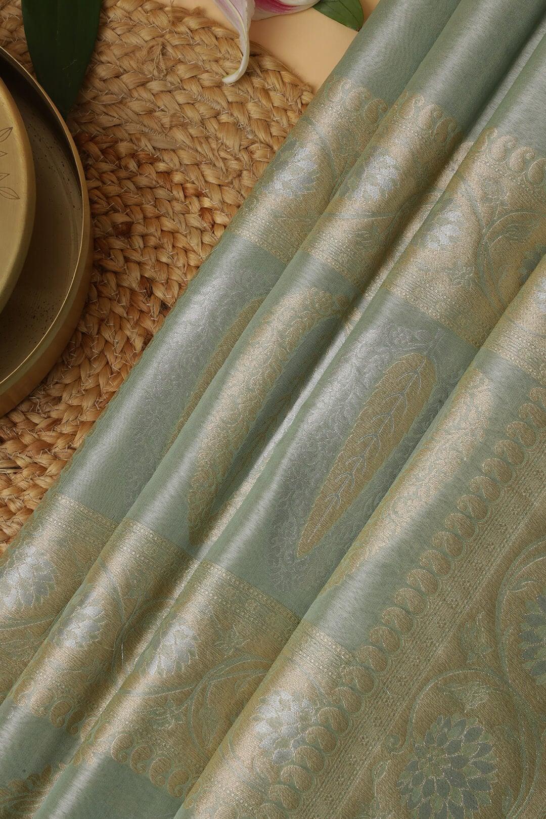 Semi Kora Tissue silk saree in pastel sea green view 5 - Pastel sea green Semi Kora Tissue saree