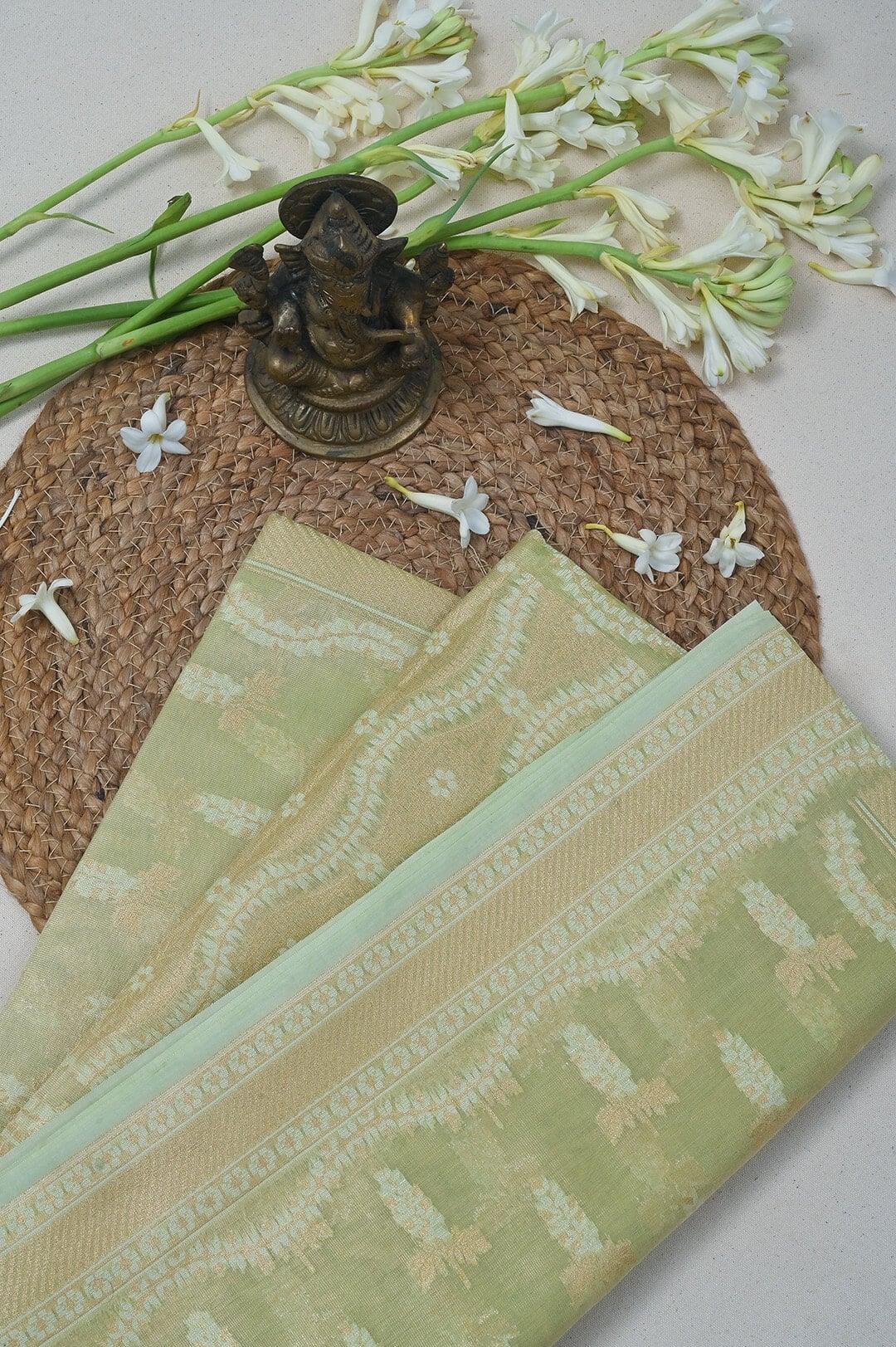 Semi Kora Tissue saree in Pastel green 5 - Pastel Green Semi Kora Tissue saree