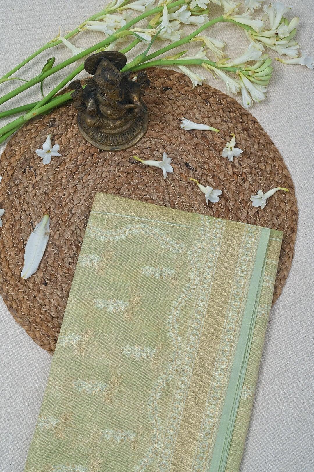 Semi Kora Tissue saree in Pastel green 1 - Pastel Green Semi Kora Tissue saree