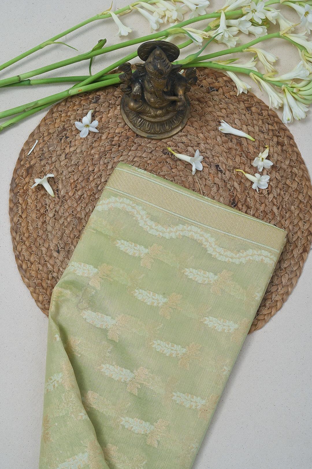 Semi Kora Tissue saree in Pastel green view 4 - Pastel Green Semi Kora Tissue saree