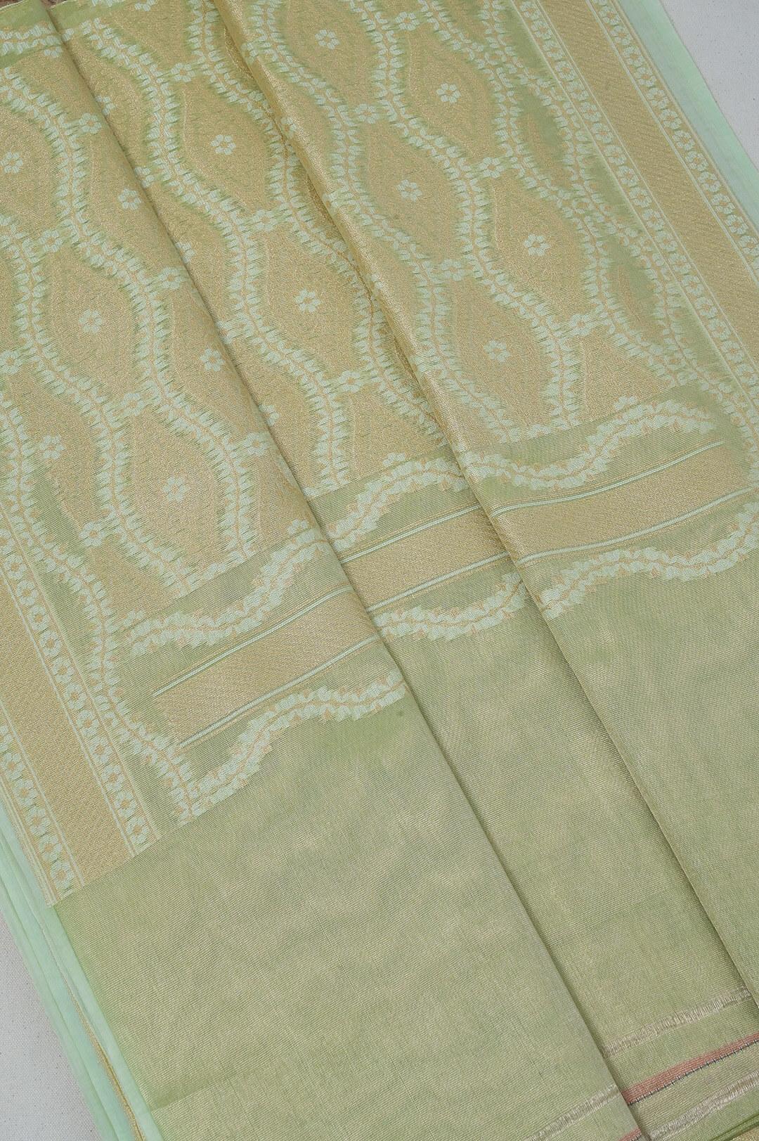 Semi Kora Tissue saree in Pastel green view 3 - Pastel Green Semi Kora Tissue saree
