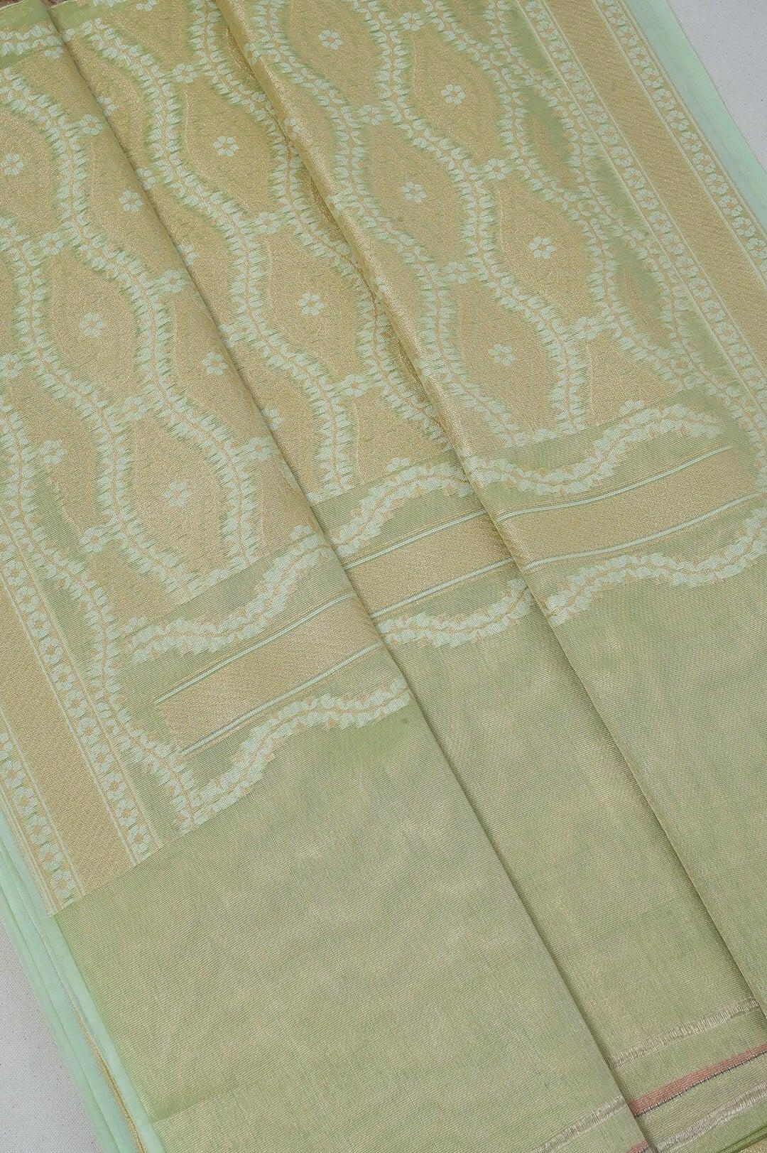 Semi Kora Tissue saree in Pastel green 3 - Pastel Green Semi Kora Tissue saree