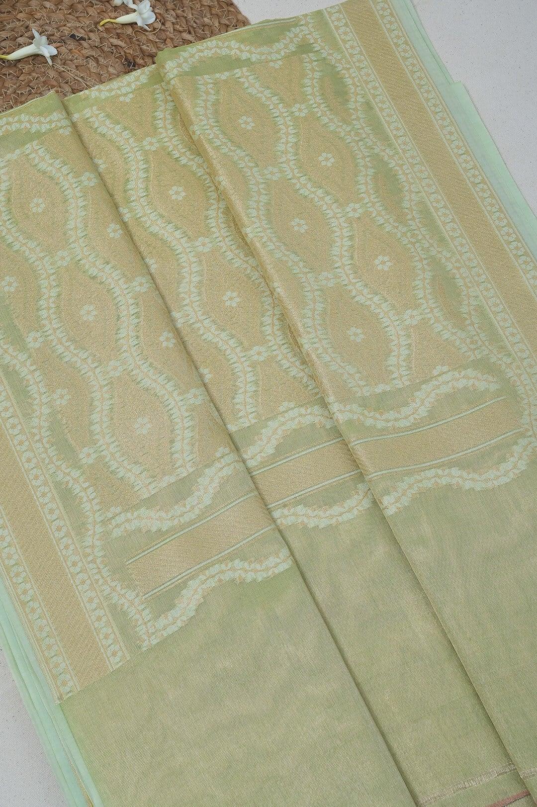 Semi Kora Tissue saree in Pastel green 2 - Pastel Green Semi Kora Tissue saree