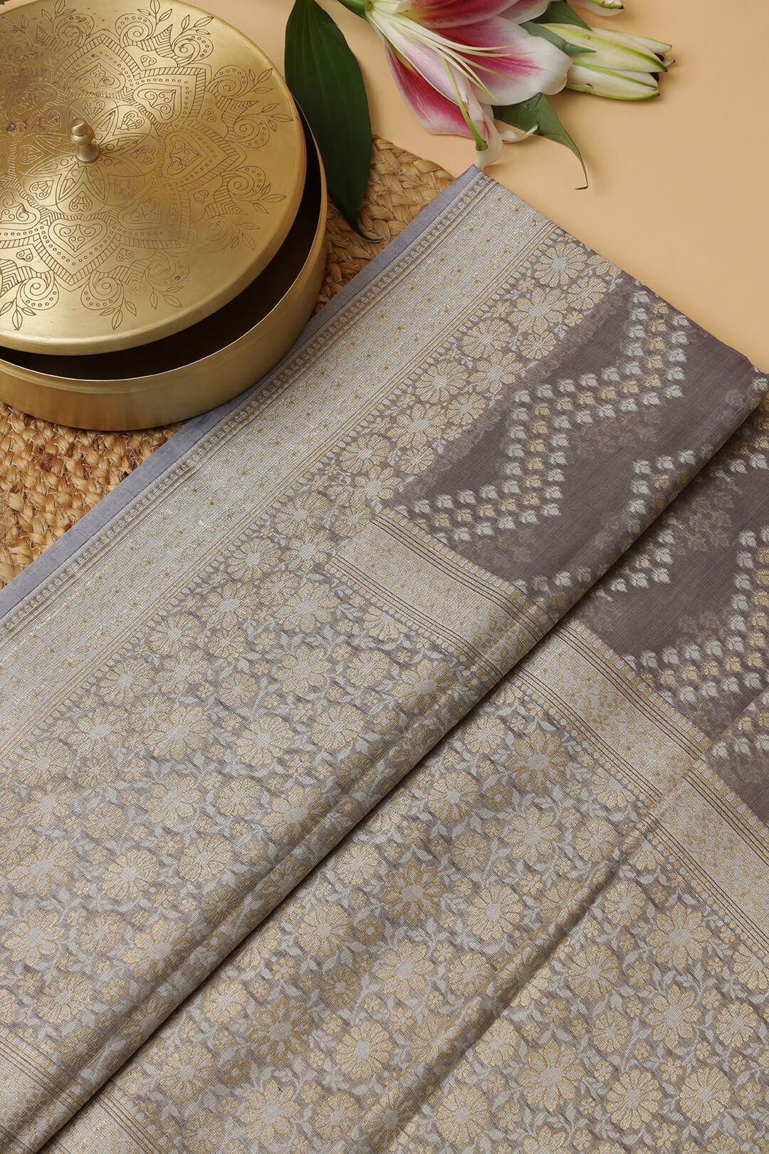 Semi Kora Tissue in Grey 4 - Grey Semi Kora Tissue saree