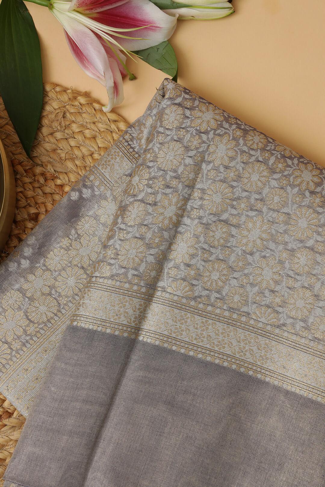 Semi Kora Tissue in Grey 5 - Grey Semi Kora Tissue saree