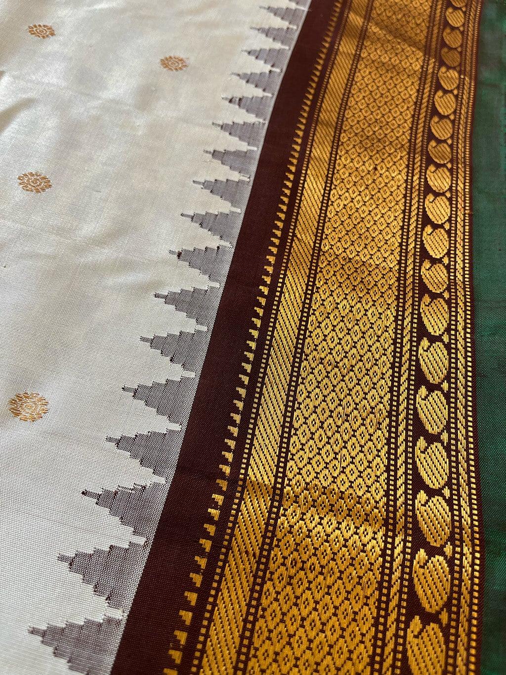 Handloom Pure Silk Gadwal in Ivory & Chocolate 1 - Ivory & Chocolate Pure silk saree