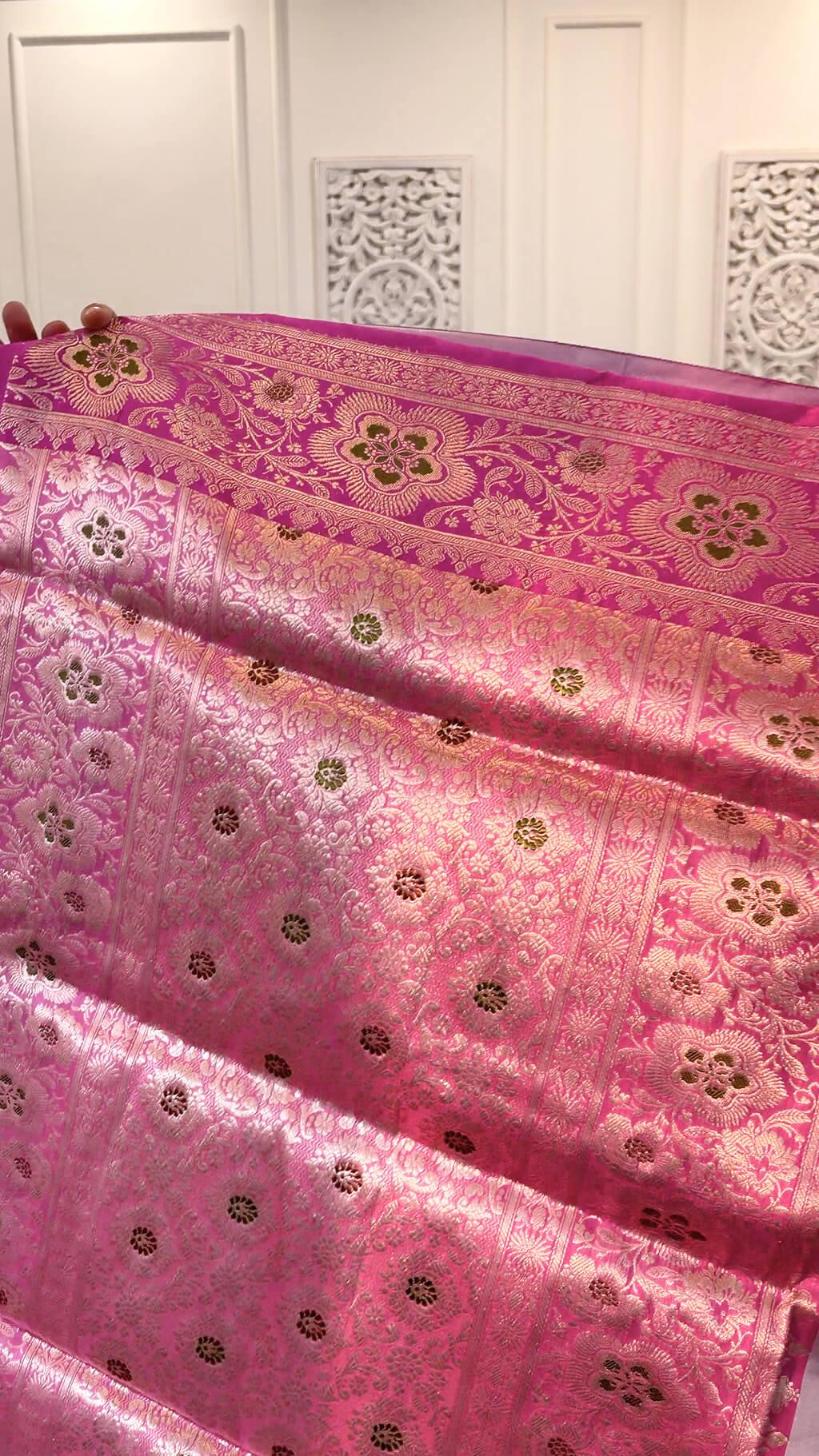 Handloom Pure Katan Silk in Dual Tone Lavender and Pink with Meenakari 2 - Lavender and Pink Silk saree