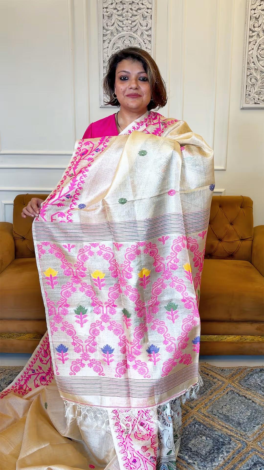 Handloom Gachi Tussar Jamdani saree  - handcrafted saree from Handloom Dhakai Jamdani Saree collection