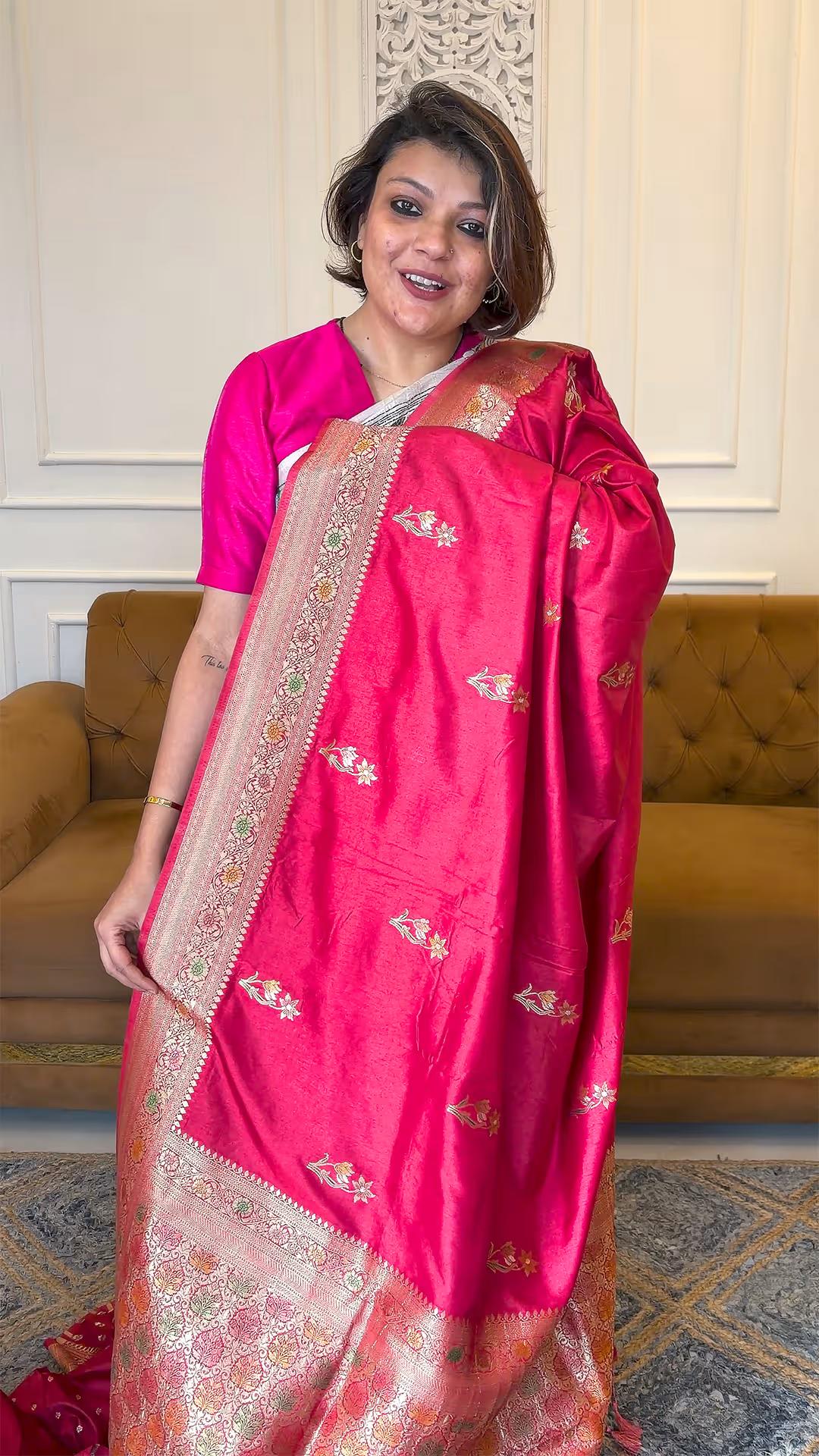 Semi Katan Silk Saree in Rust 1 - Rust Semi silk saree