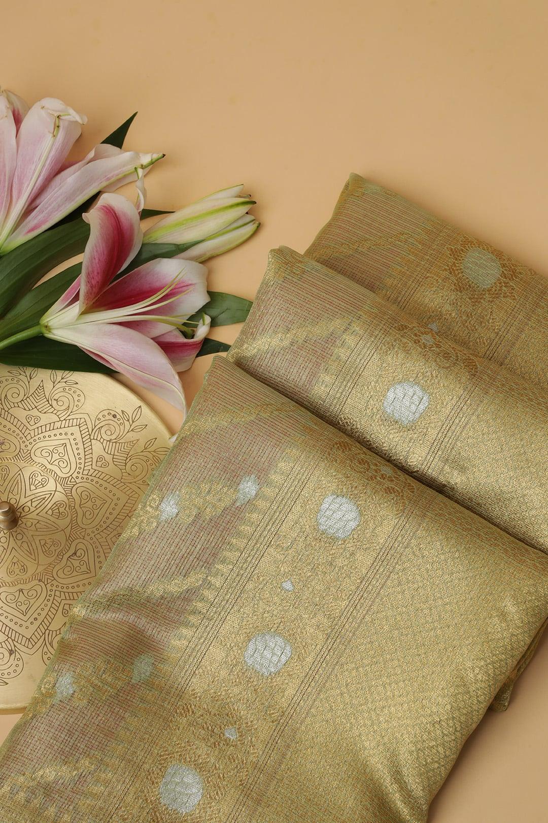 Semi Chanderi in Green and pink gold zari 5 - Green and Pink gold zari Semi Chanderi saree