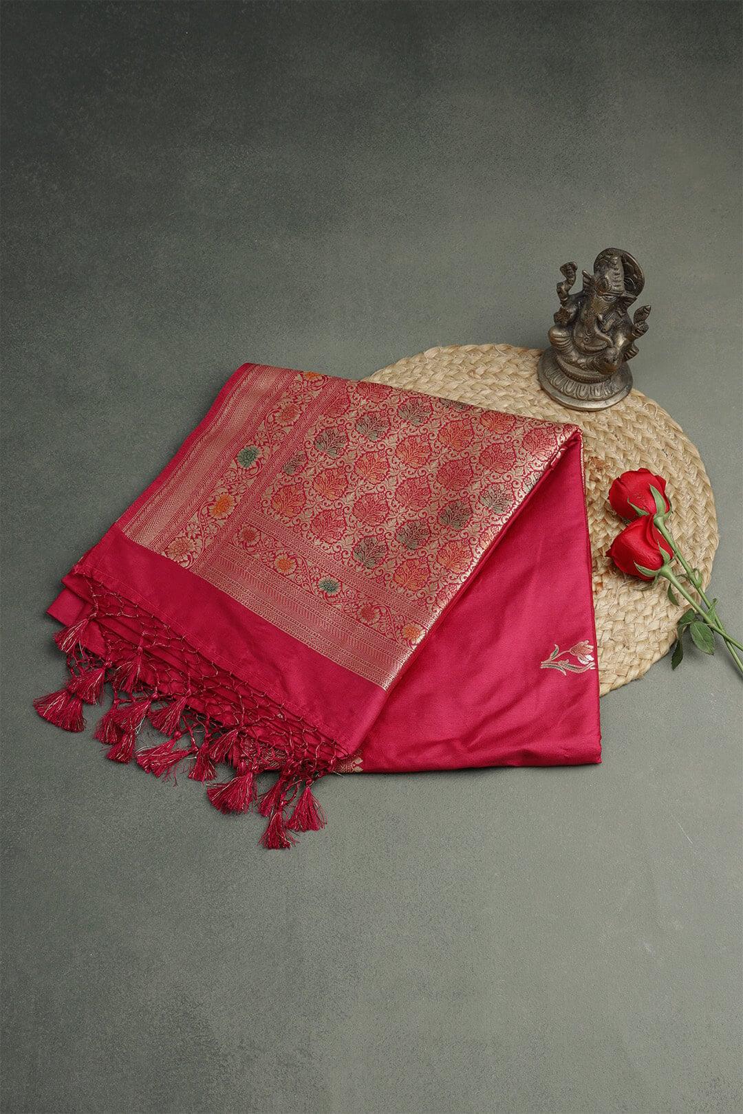 Semi Katan Silk Saree in Red 1 - Red Semi Katan saree