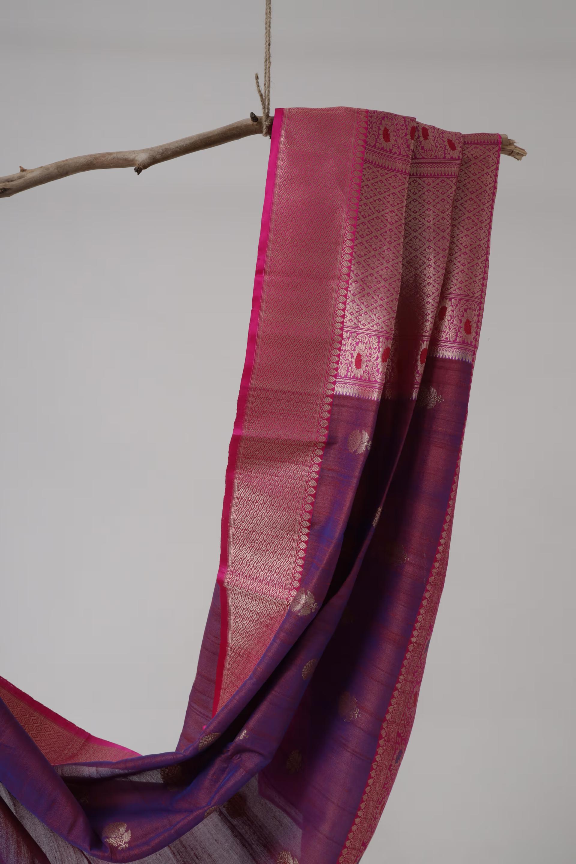 Handloom Tussar Banarasi in Purple and pink with Meenakari 3 - Purple an Pink Tussar silk saree