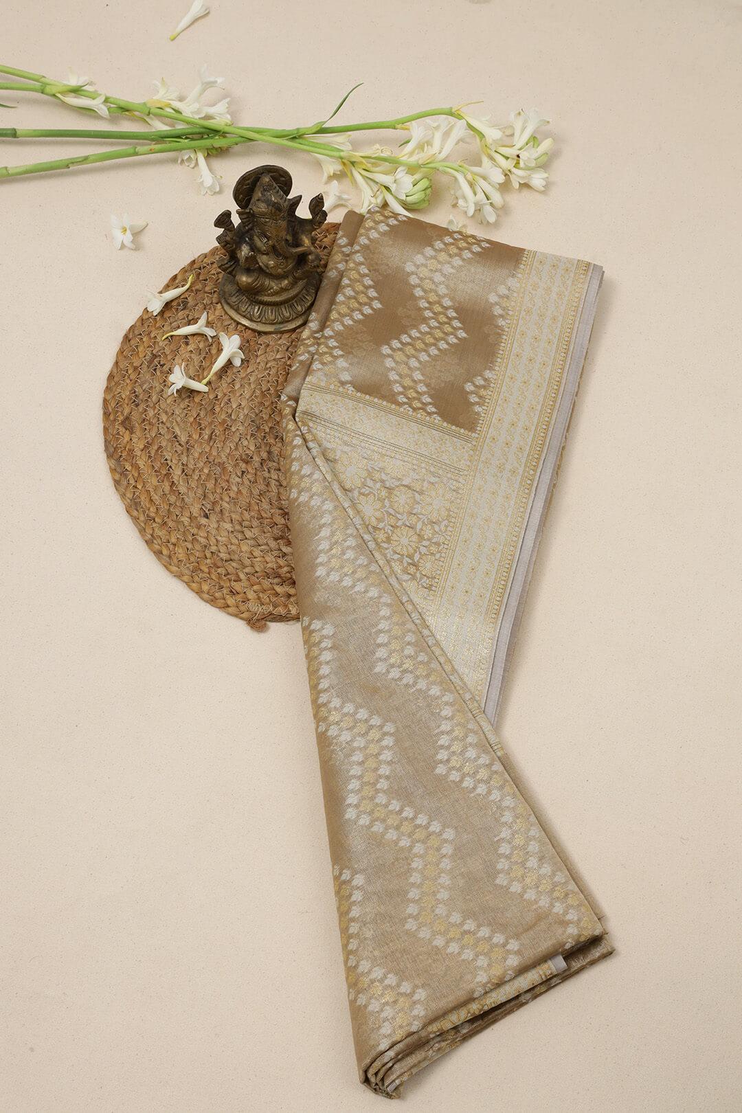 Semi kora tissue saree in brown view 2 - Brown Semi Kora Tissue saree