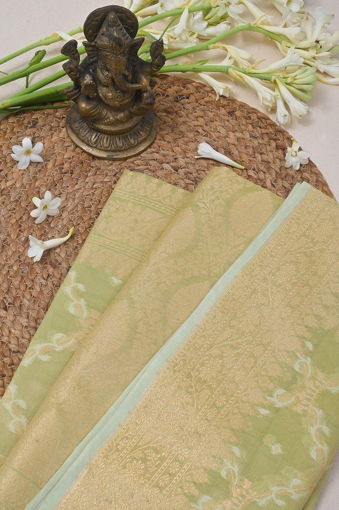 Semi Kora Tissue silk saree in Pista Green 2 - Pista green Semi silk saree