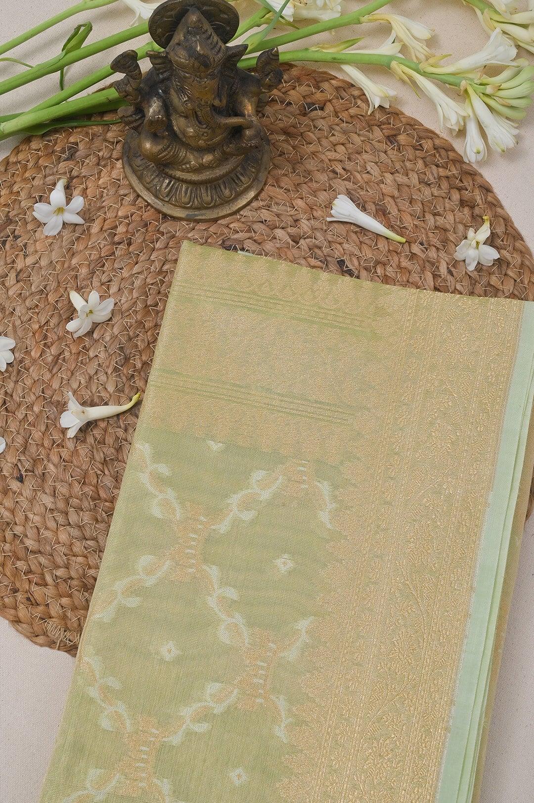 Semi Kora Tissue silk saree in Pista Green 1 - Pista green Semi silk saree