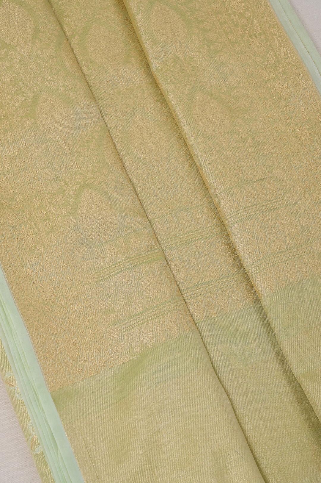 Semi Kora Tissue silk saree in Pista Green 3 - Pista green Semi silk saree