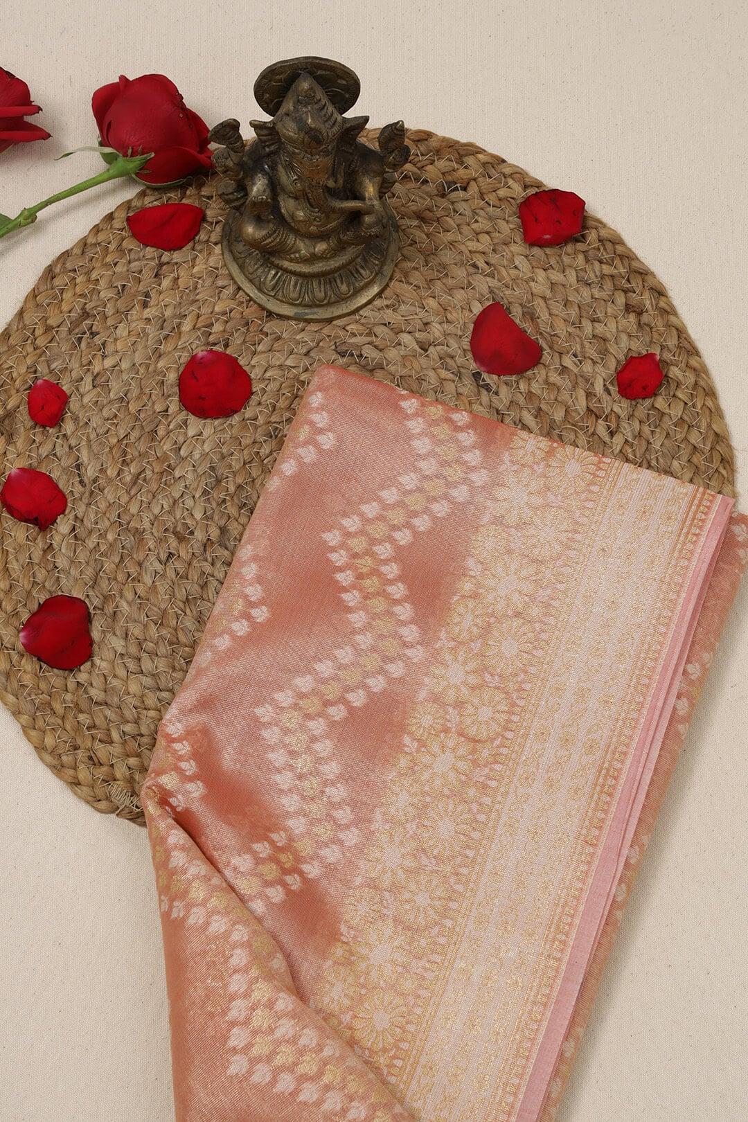 Semi Kora Tissue silk saree in Peach view 1 - Peach Semi Kora Tissue saree